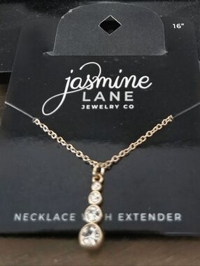 NaWT Jasmine Lane Gold Drop Pendant Necklace with Crystal Accents